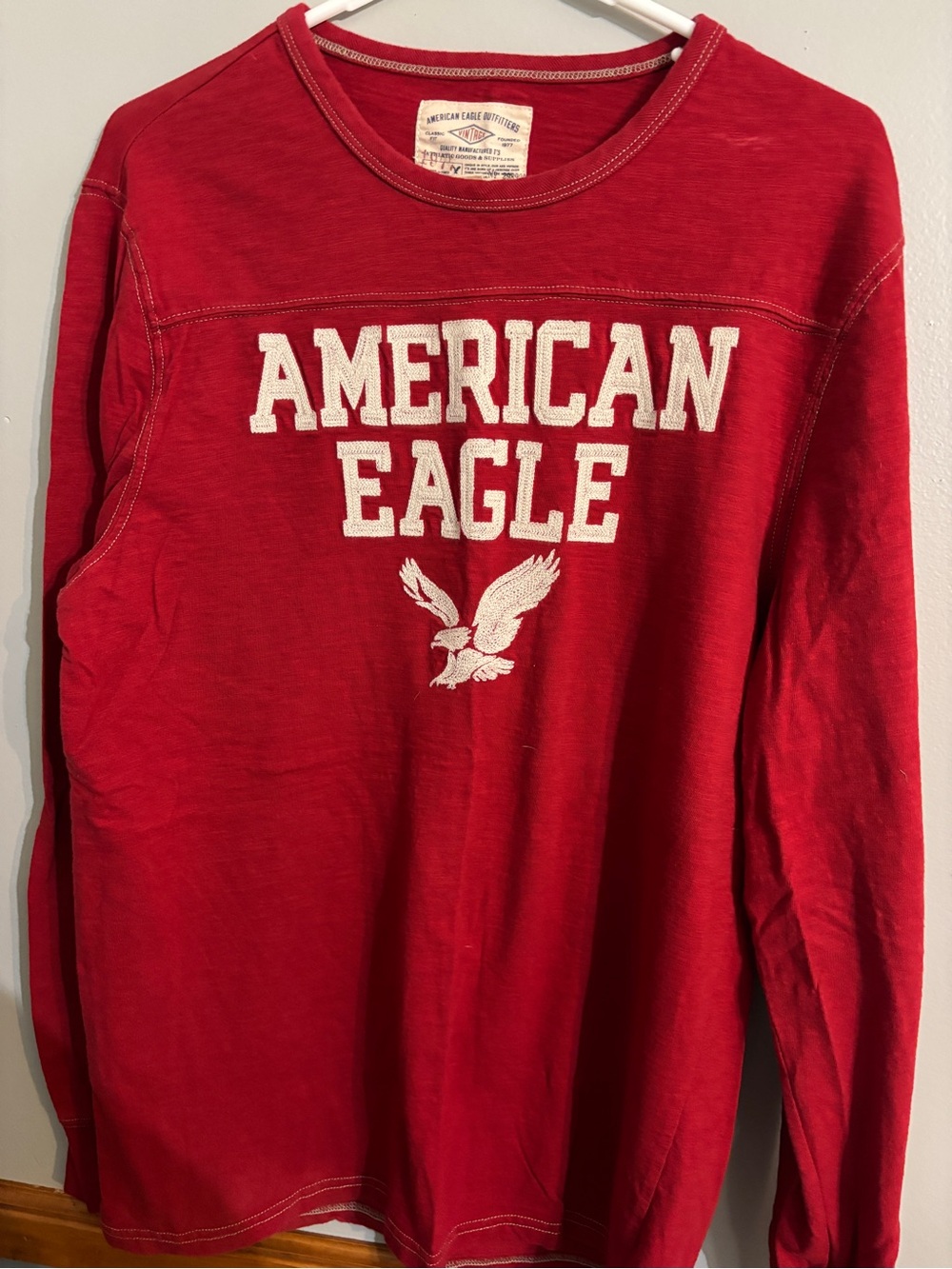 American Eagle Outfitters Red Crewneck with White Logo